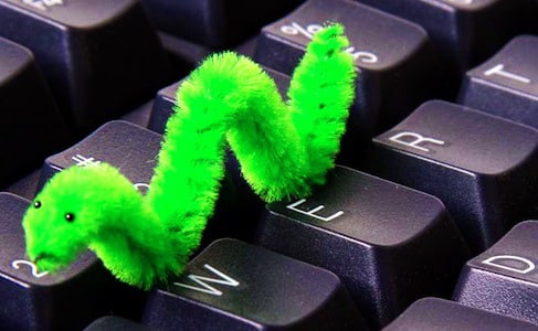 Ver informatique vert sur un clavier