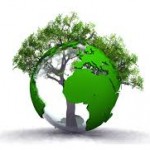 logo développement durable: la terre avec les continents verts et un arbre