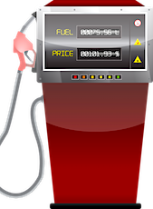 Dessin d'une pompe à essence rouge. La baisse des carburants à la pompe s'explique notamment par l'épidémie de coronavirus.