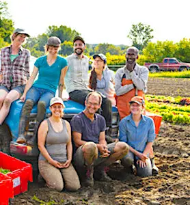 Un groupe d'agriculteurs souriants Les agriculteurs en réseaux ont des échanges beaucoup plus fréquents, grâce au numérique.