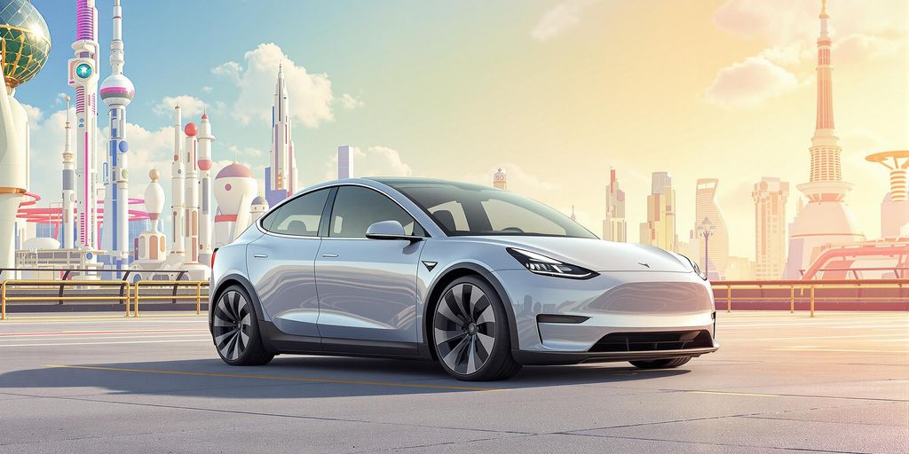 Tesla Model Y au design modernisé dans un cadre urbain.