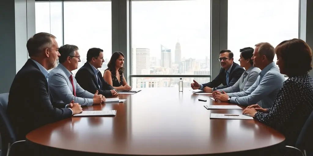 Table ronde avec syndicats et patronat discutant des retraites.