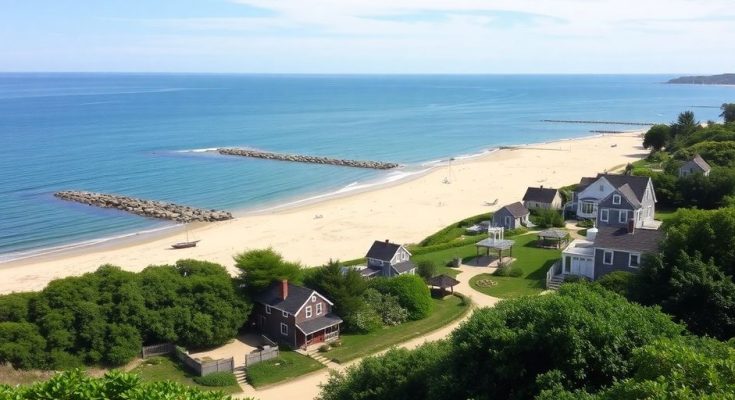 Plage de sable et cottages charmants à Cape Cod.