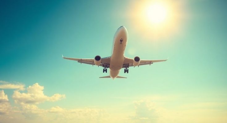 Avion survolant un paysage serein et ciel dégagé.