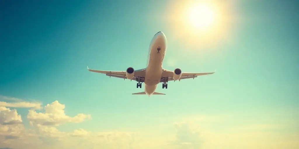 Avion survolant un paysage serein et ciel dégagé.