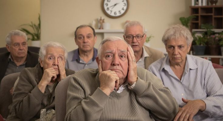 Un groupe de personnes âgées préoccupées par leur avenir.