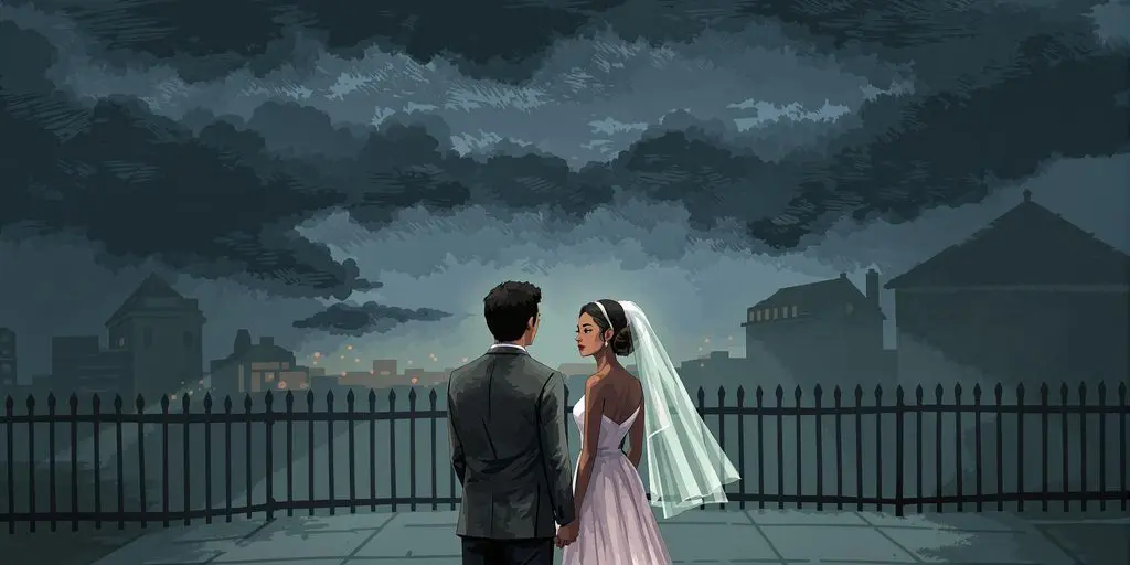 Image d'un couple de mariage divers dans une ambiance sombre.