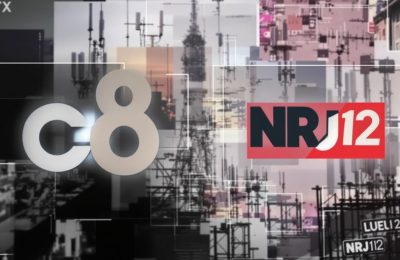 Écrans de médias français avec logos de C8 et NRJ12.