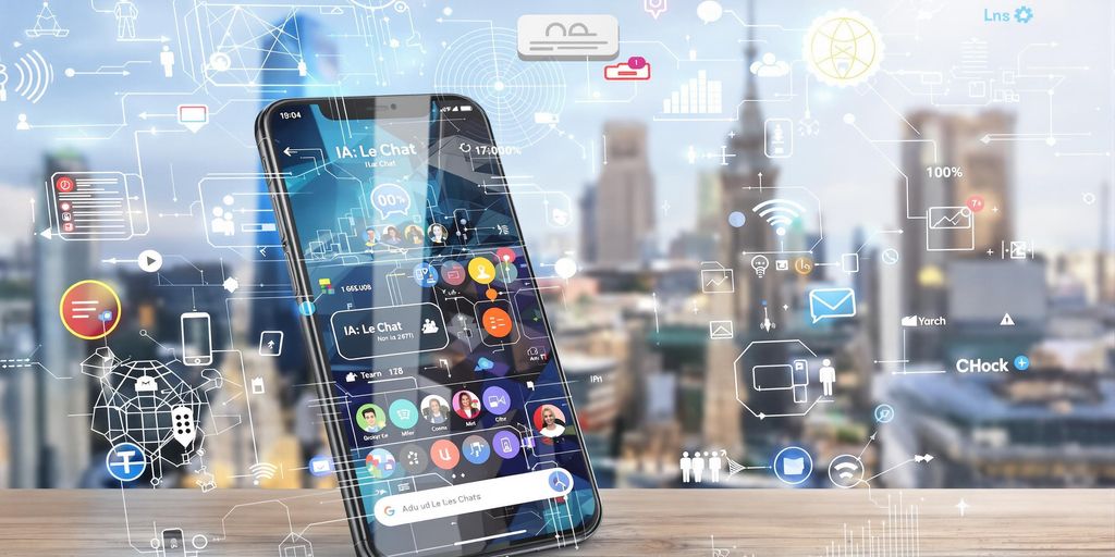 Une application sur un smartphone avec des icônes colorées.