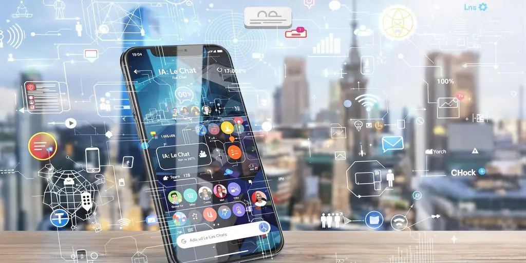 Une application sur un smartphone avec des icônes colorées.