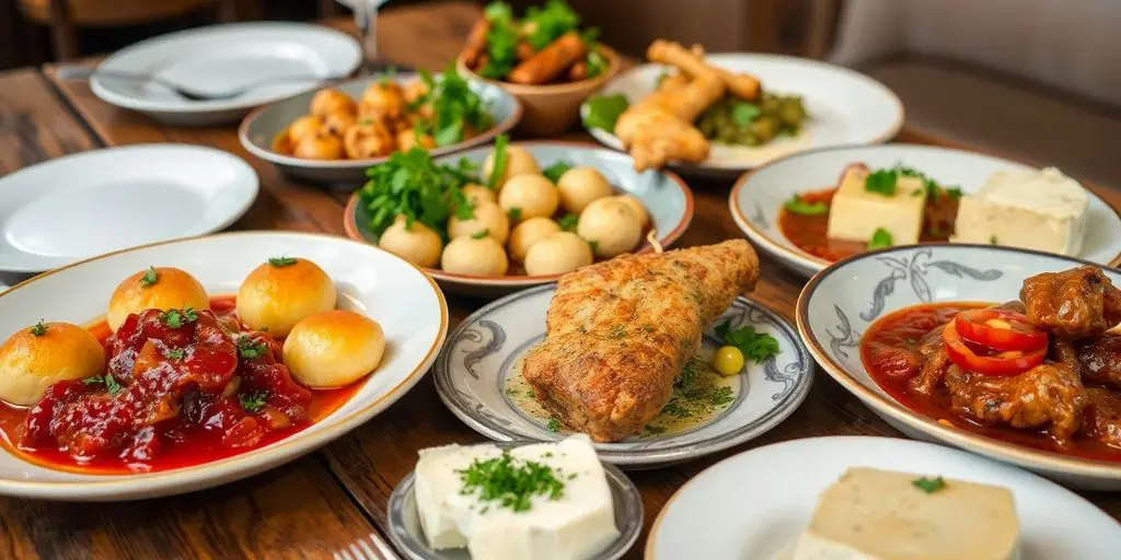 Plats traditionnels de la cuisine lyonnaise sur une table.