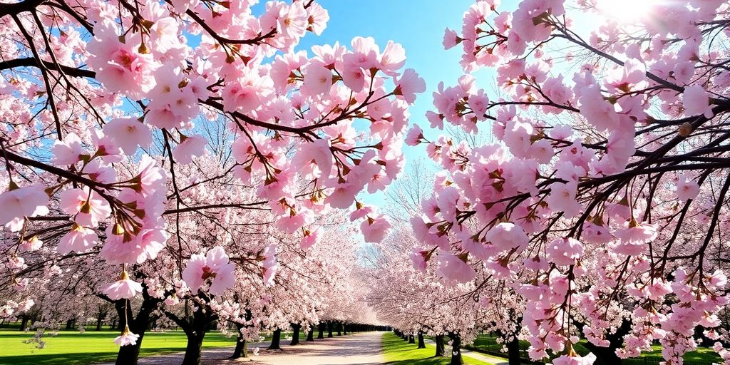 Cerisier en fleurs dans un parc londonien.