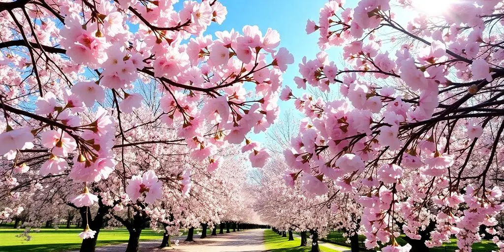 Cerisier en fleurs dans un parc londonien.