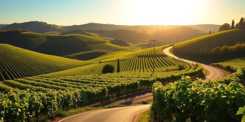 Vignobles français sous un ciel bleu ensoleillé.