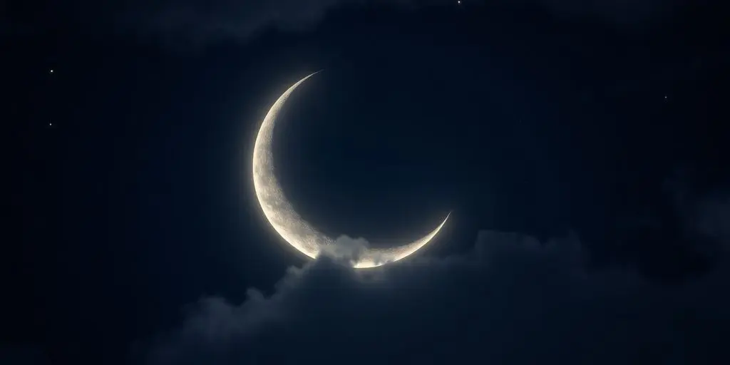 Ciel nocturne avec une lune croissante et des étoiles.