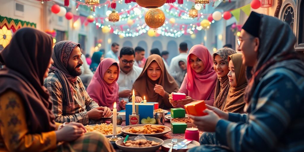 Célébration joyeuse de l'Aïd el-Fitr en famille.