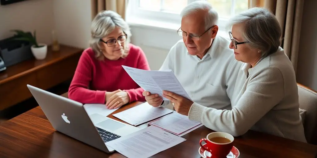 Couple examinant des documents sur la retraite ensemble.