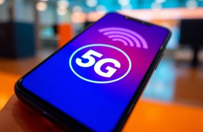 Image d'un smartphone avec l'icône 5G+.