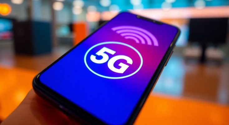 Image d'un smartphone avec l'icône 5G+.