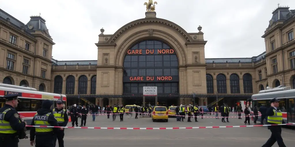 Gare du Nord avec police et évacuation en cours.