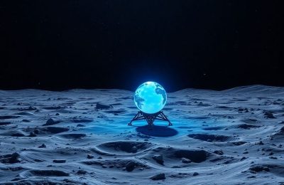 Engin spatial Blue Ghost sur la surface de la Lune.