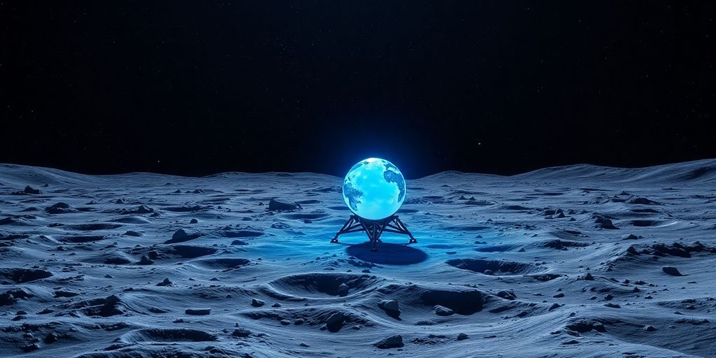Engin spatial Blue Ghost sur la surface de la Lune.
