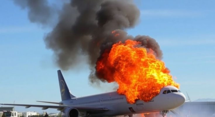 Avion Boeing en feu à l'aéroport de Denver.