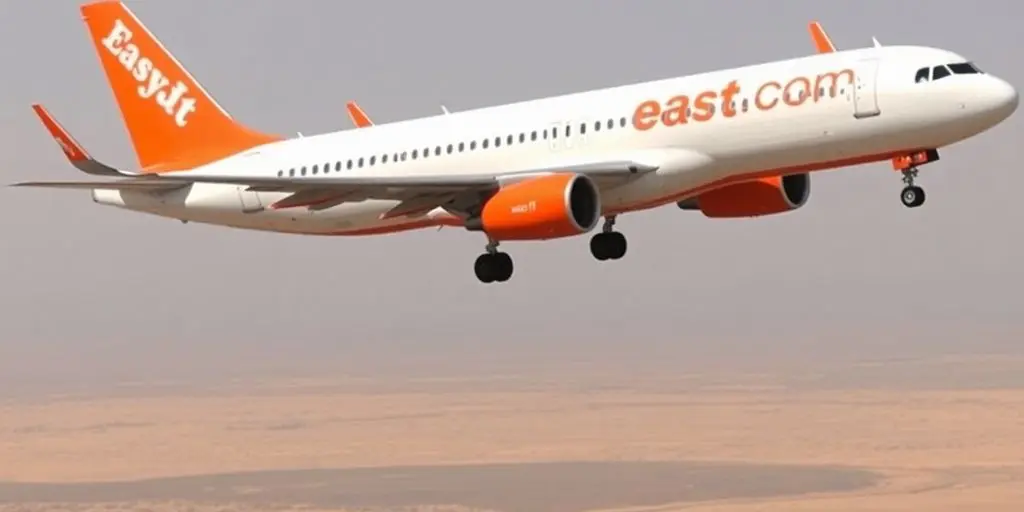 Avion EasyJet survolant l'Égypte à basse altitude.