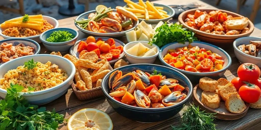 Assortiment de spécialités culinaires de Marseille sur table rustique.