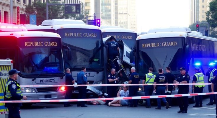 Accident avec quatre bus de la Garde républicaine.