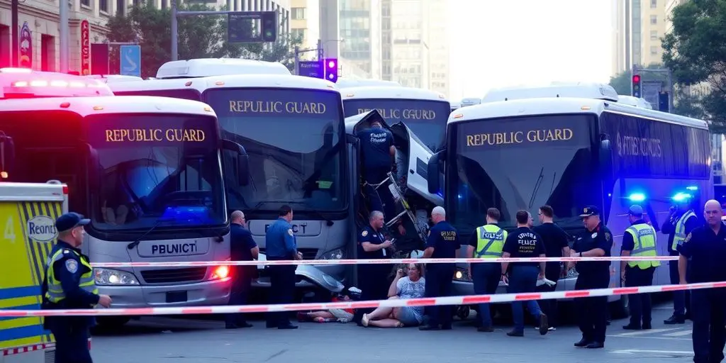 Accident avec quatre bus de la Garde républicaine.