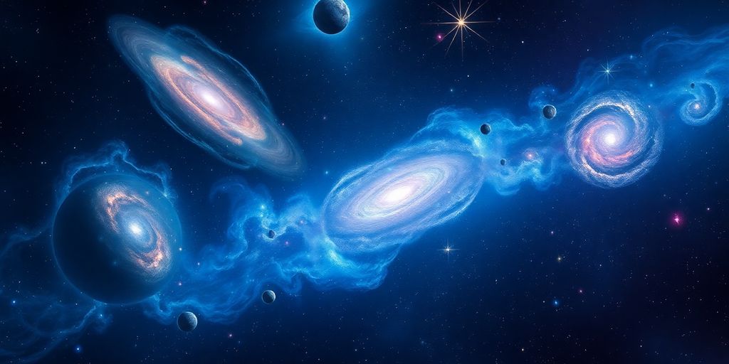 Univers mystérieux avec galaxies et énergie noire.