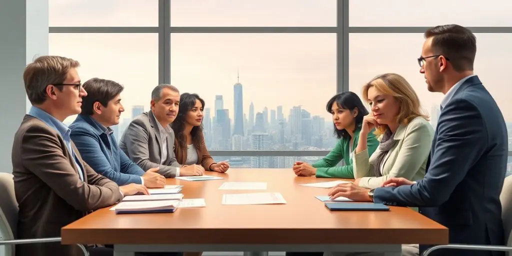 Groupe de personnes discutant des retraites autour d'une table.