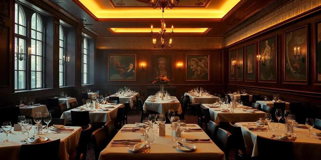 Restaurants vides avec une ambiance élégante et nostalgique.