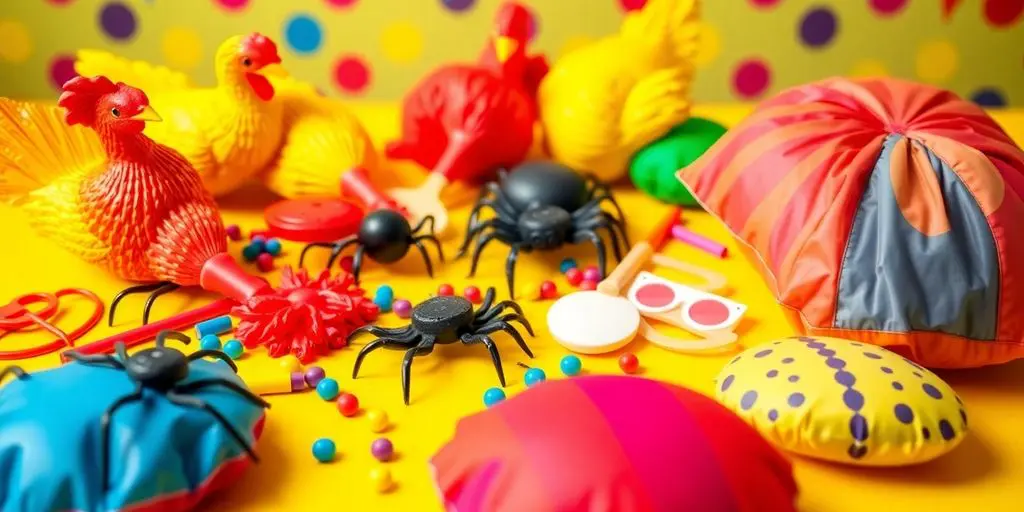 Accessoires de blagues pour le poisson d'avril sur une table.