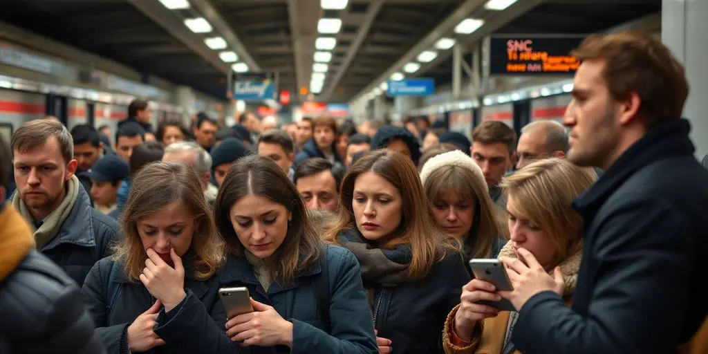 Gare bondée avec passagers frustrés pendant la grève SNCF.