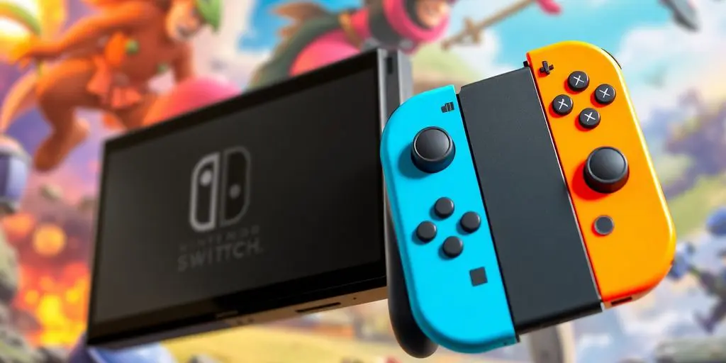 Photographie de la console Nintendo Switch 2 avec joy-cons colorés.