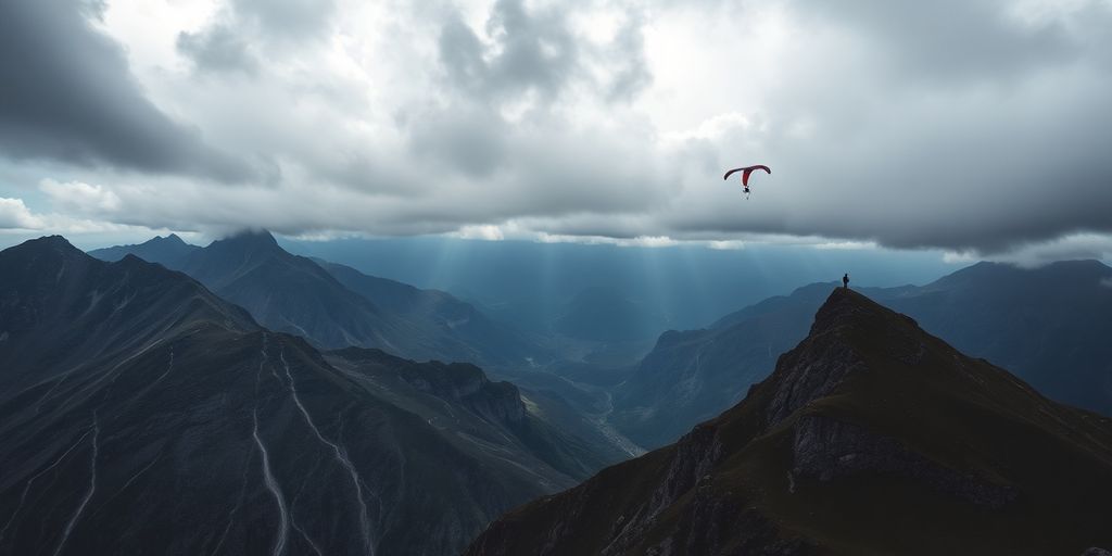 Parapentiste survolant les montagnes des Aravis.