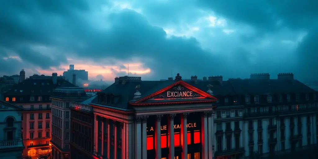 Ville de Paris, bourse, nuages sombres, ambiance incertaine.