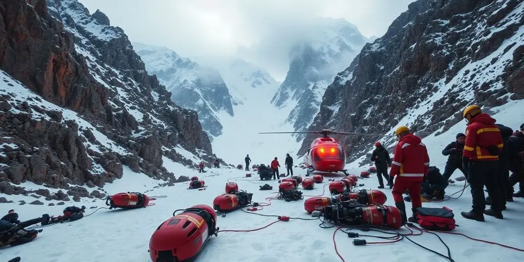 Alpiniste et secouriste en chute dans la montagne.