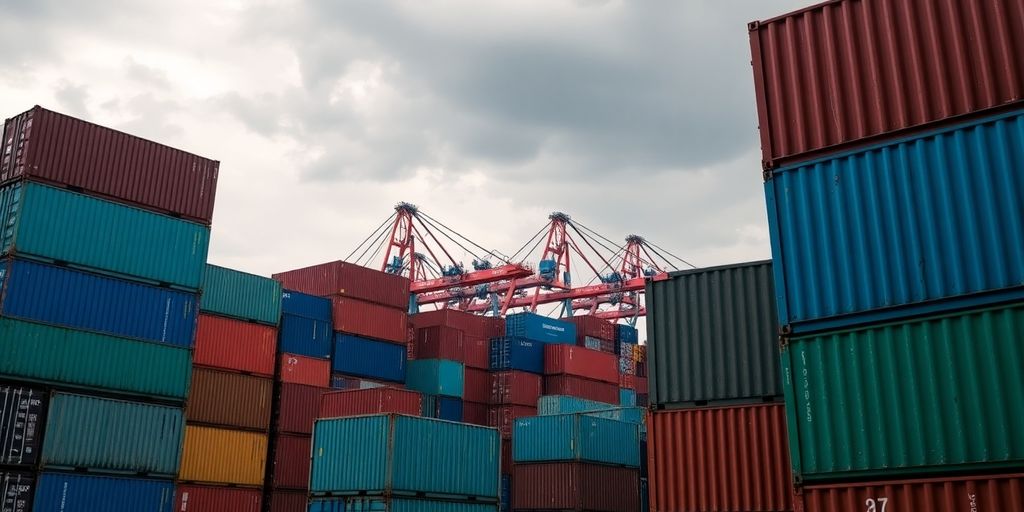 Conteneurs de transport au port, tension commerciale USA-Chine.