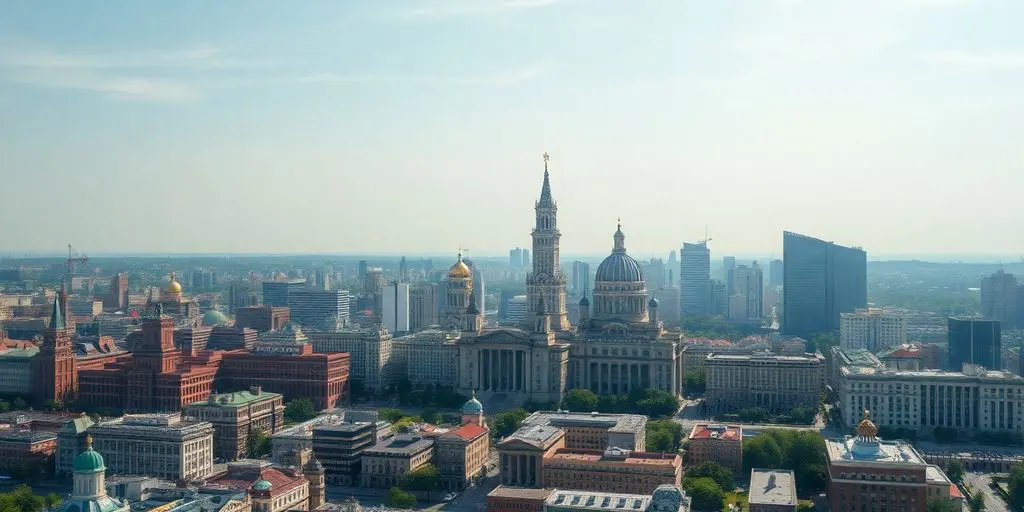 Vue aérienne de Moscou avec architecture emblématique et urbanisme.