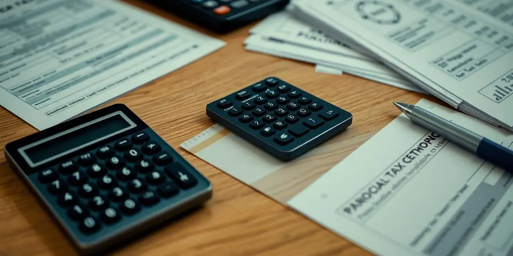 Documents fiscaux sur un bureau en bois.