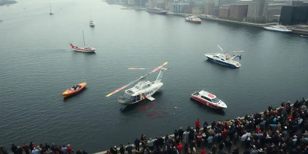 Scène du crash d'hélicoptère dans le fleuve Hudson.