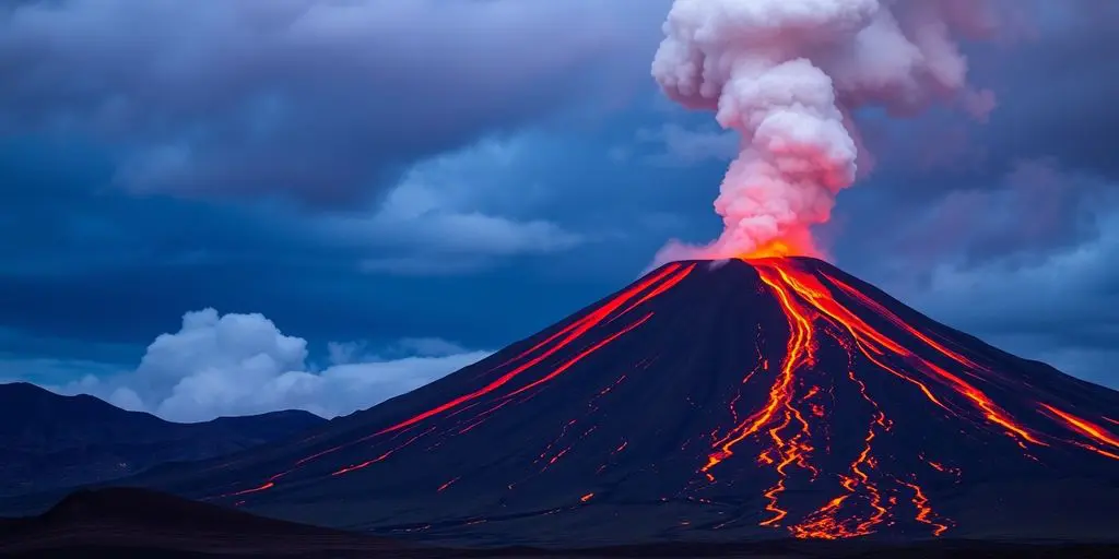 Éruption spectaculaire de l'Etna avec lave et nuages.