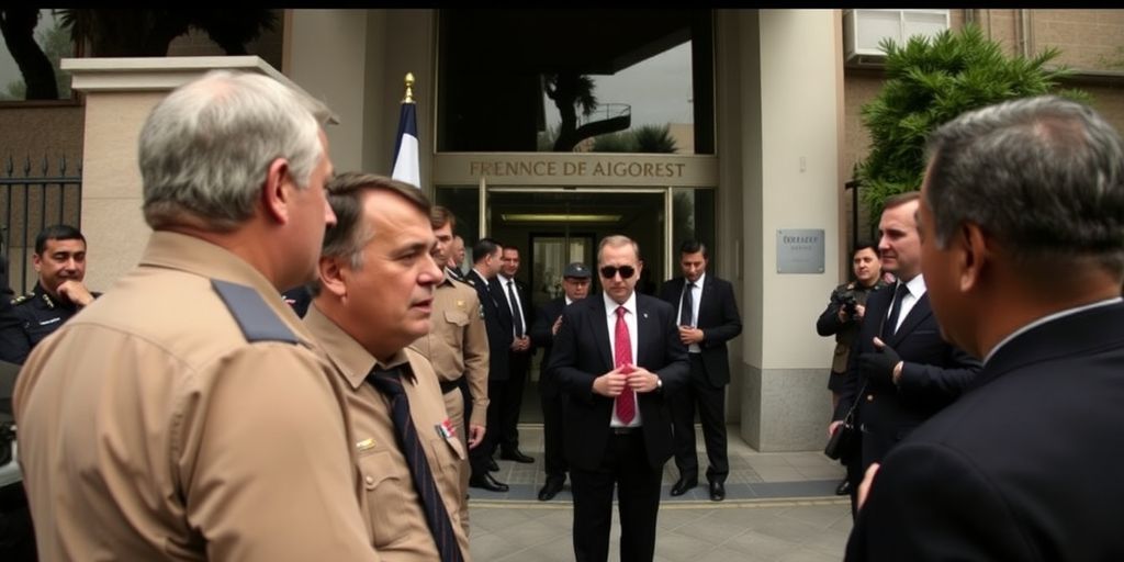 Scène diplomatique tendue devant l'ambassade de France.