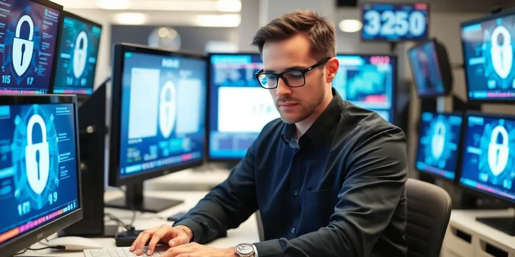 Un individu travaillant sur la cybersécurité et la protection.