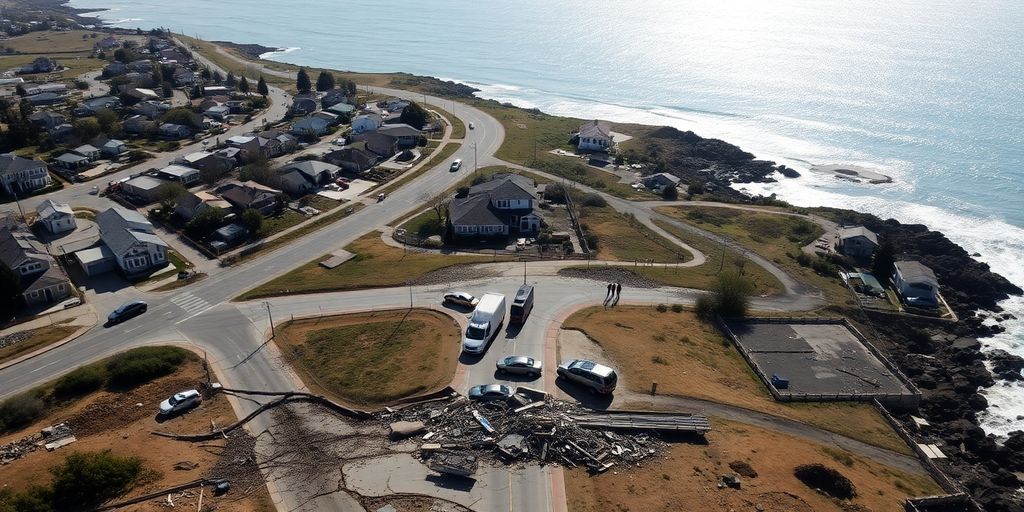 Vue aérienne d'une ville californienne après le tremblement de terre.