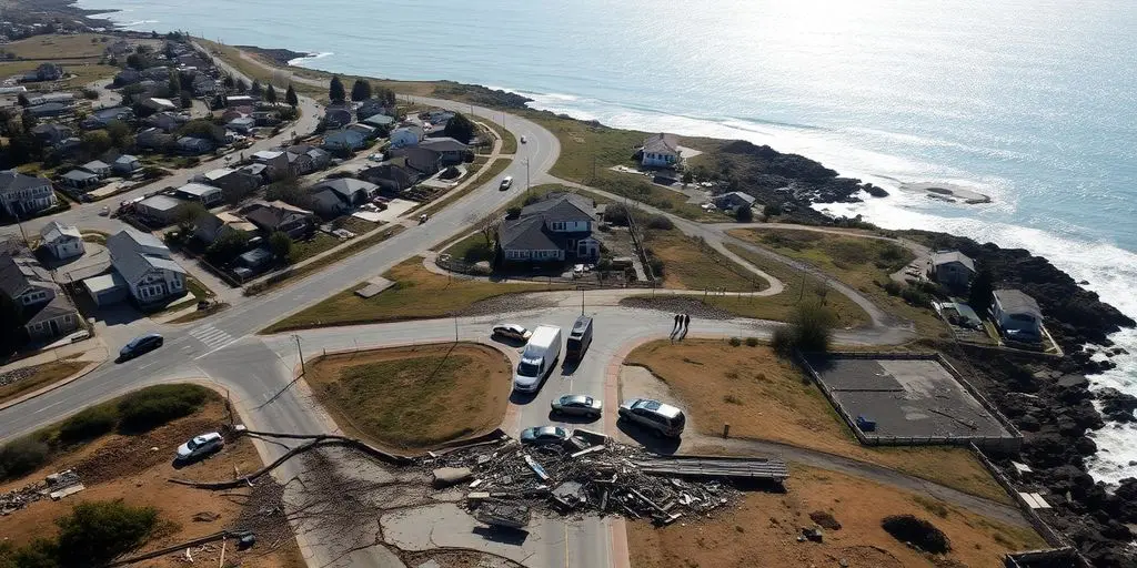 Vue aérienne d'une ville californienne après le tremblement de terre.