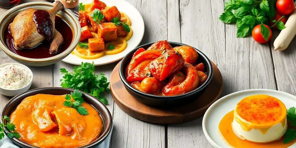 Collage de plats français typiques et colorés.